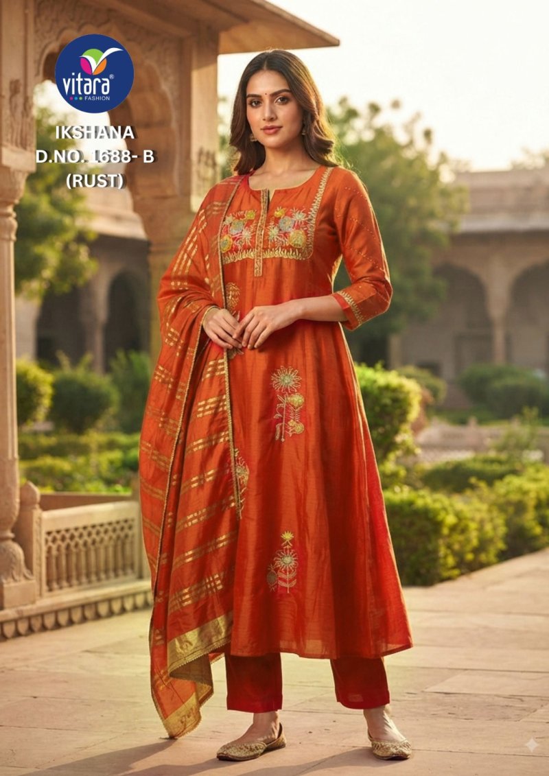 Iksana By Vitara Mul Chanderi Embroidery Kurtis Set Size Combo